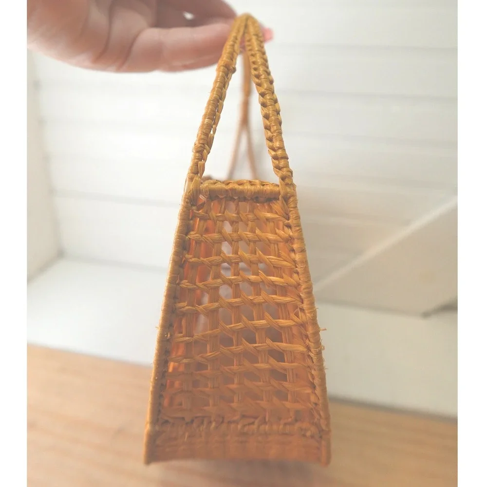 Boho Raffia Bag Woven Circle Clutch Purse Straw Wicker Accessory Top Handle Tote